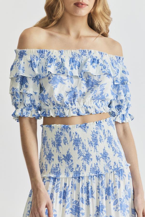Audrille Cobalt Floral Off Shoulder