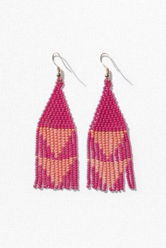 Hot Pink Coral Beaded Hanging Earrings