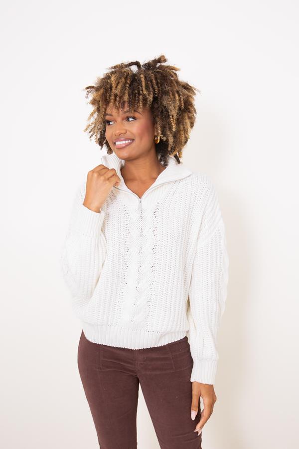 Long Sleeve Zipper Mock Neck Collar Sweater