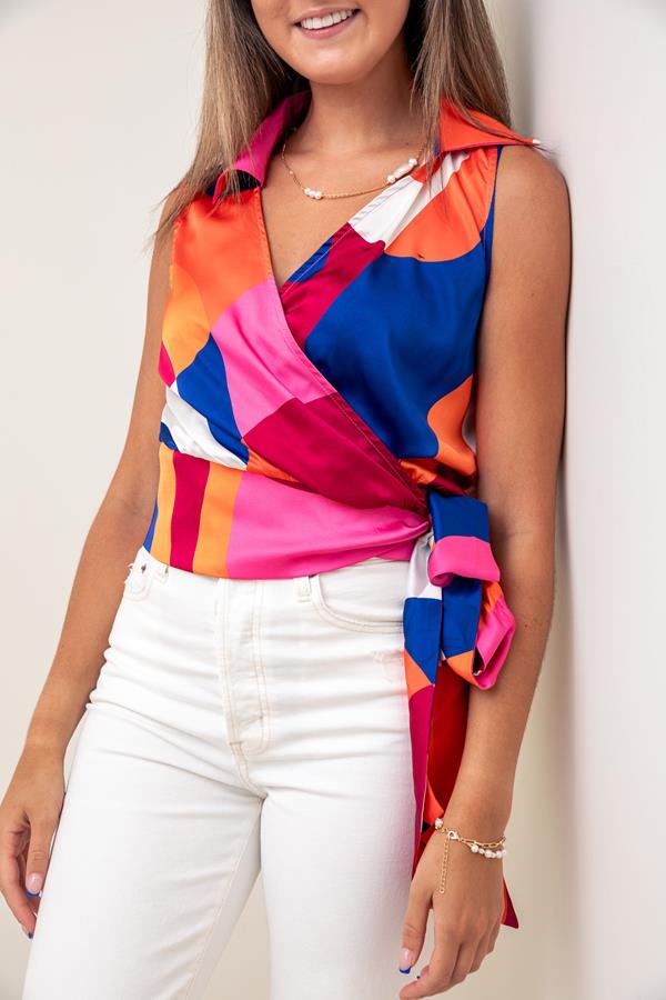 Sleeveless Collared Wrap Top
