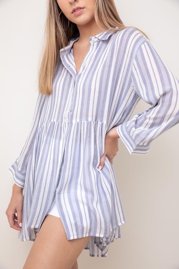 Stripe Button-Up Shirt Cover Up