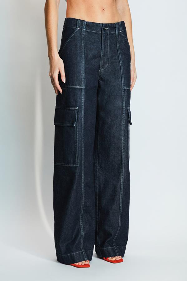 EmRata x AG Amia Wide Leg Cargo Jean Trouser in Prince St