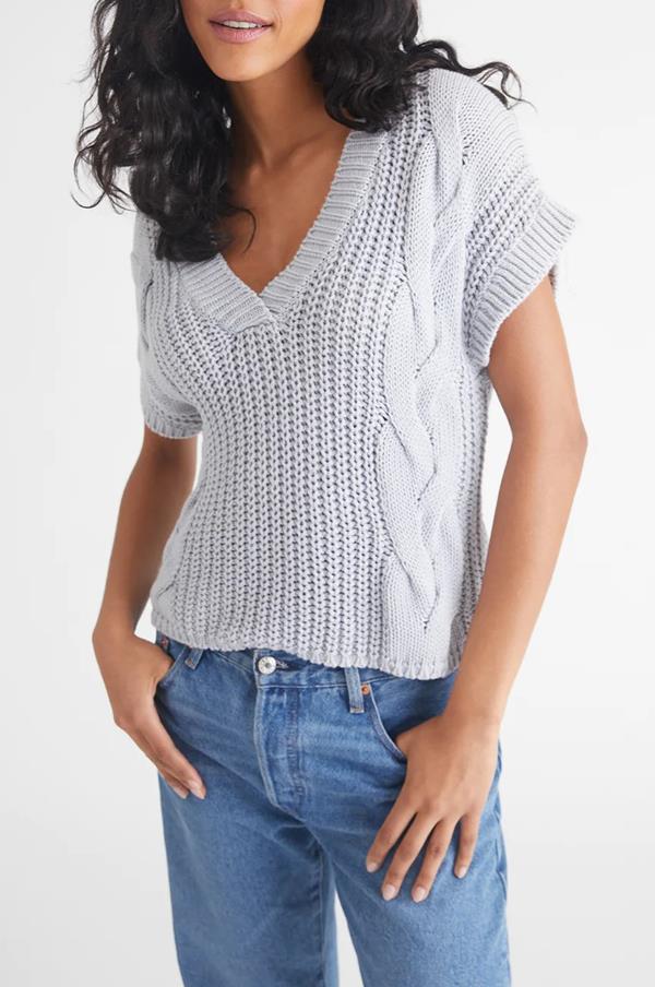 Mara Cable Vest Stripe Collar Sweater