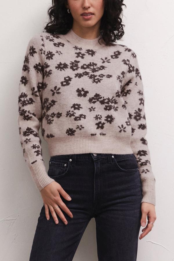 TORY FLORAL SWEATER LIGHT OATMEAL HTR | South Moon Under