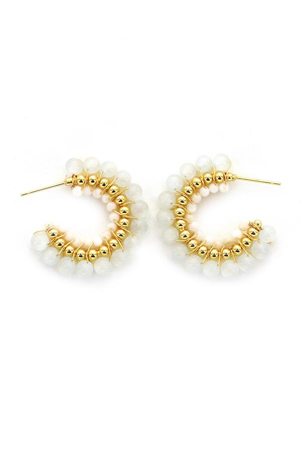 1 In Ear Gold Hoop In-Out White Bead