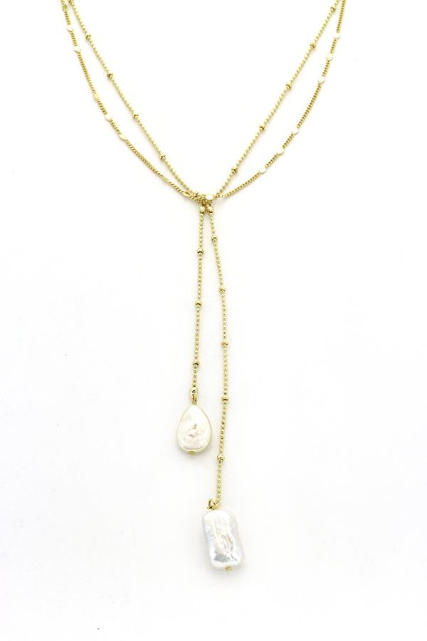 15 In 2Layer Neck Gold Chain/ Drop And Pearl