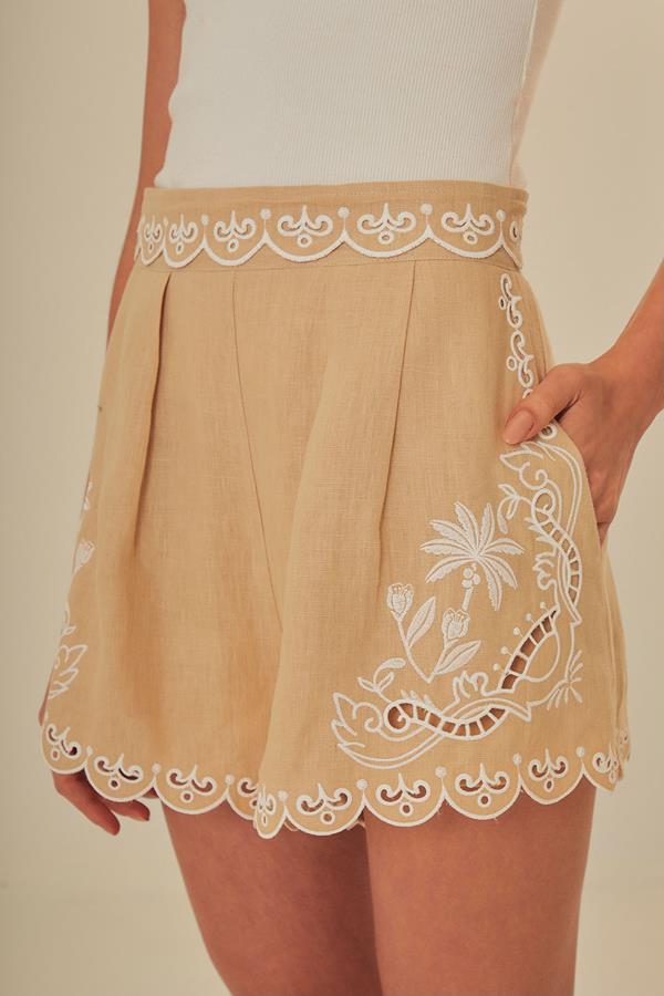 Khaki Embroidered Short