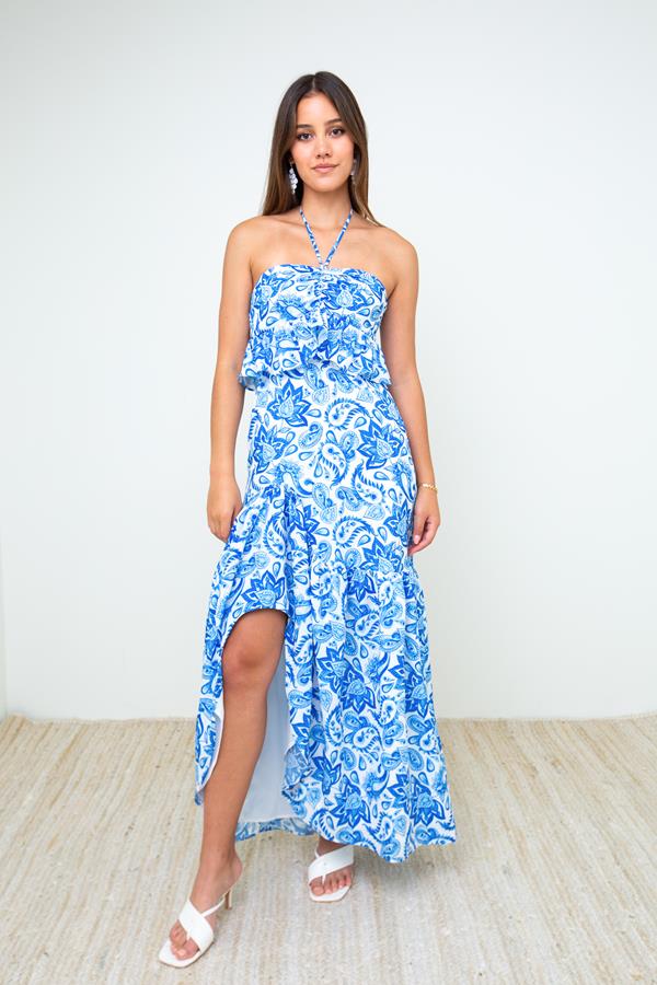 Ruffle Paisley Maxi Dress