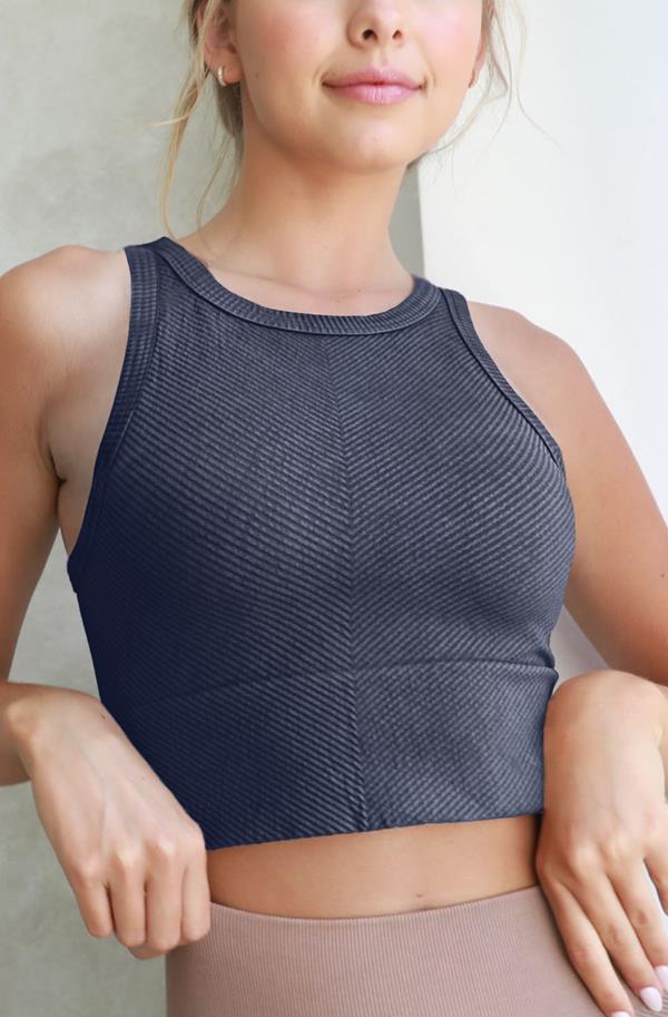 Vintage Chevron Hi Neck Crop Top
