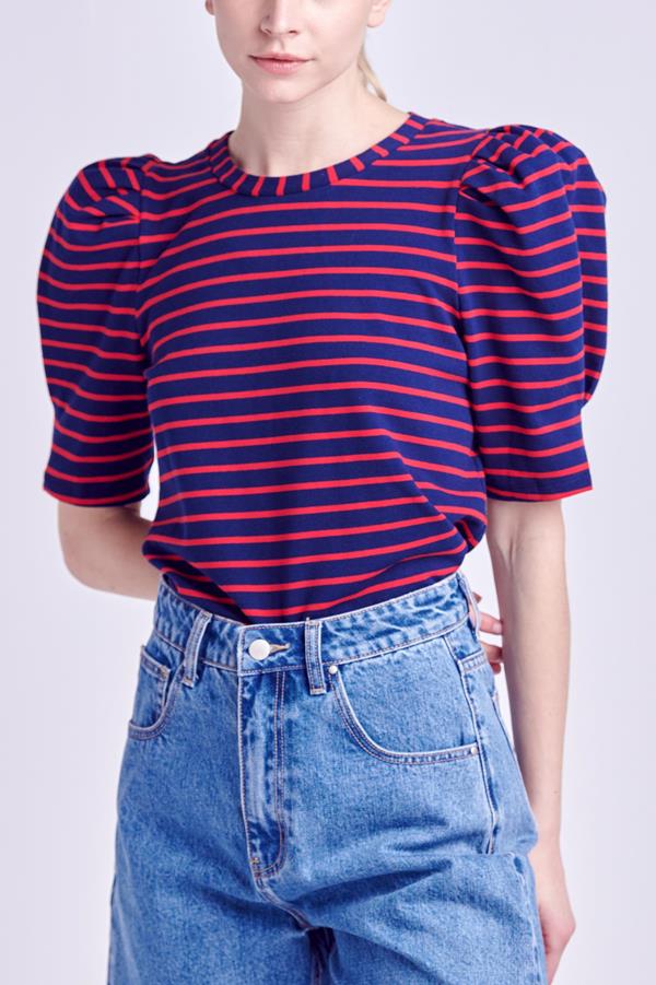Stripe Puff Sleeve Tee