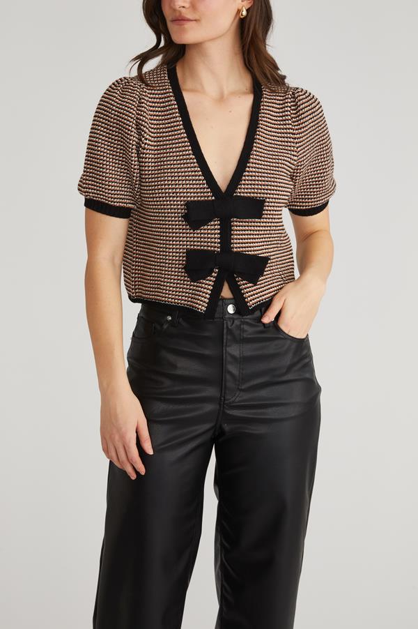 Elaine Puff Sleeve Tie Front Cardi