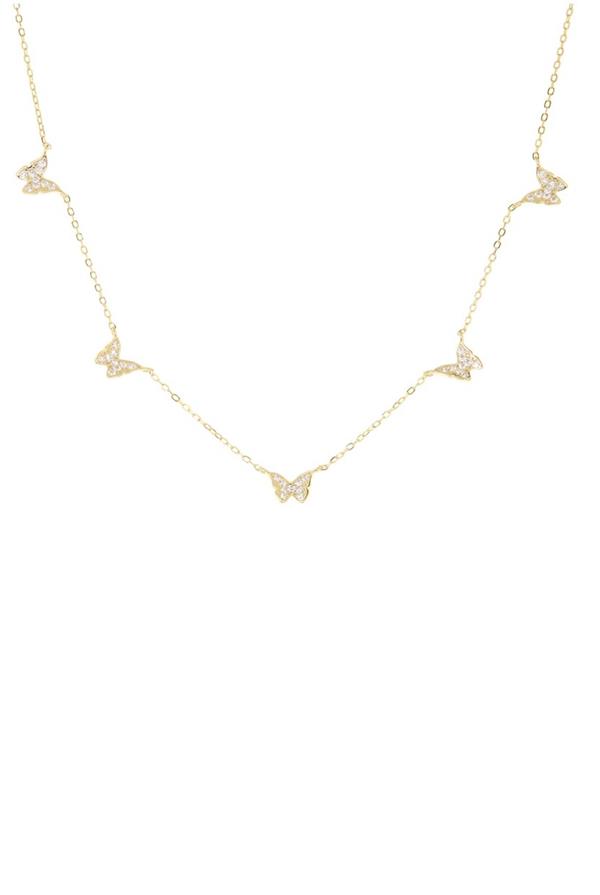 Gold Plated-Dainty CZ Butterfly Necklace