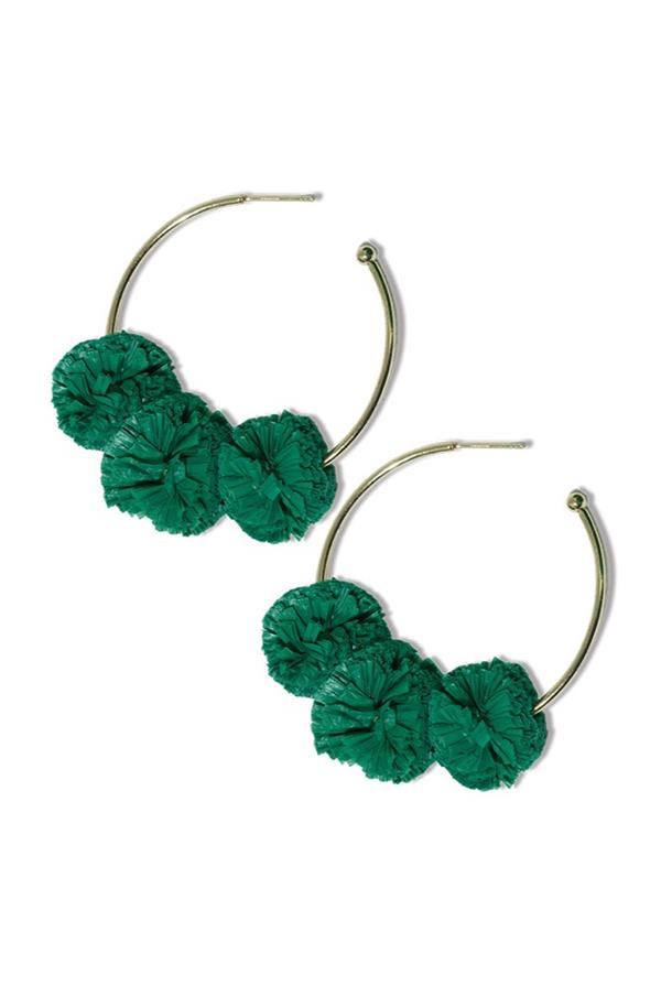 Rita Raffia Pom Hoop Earring