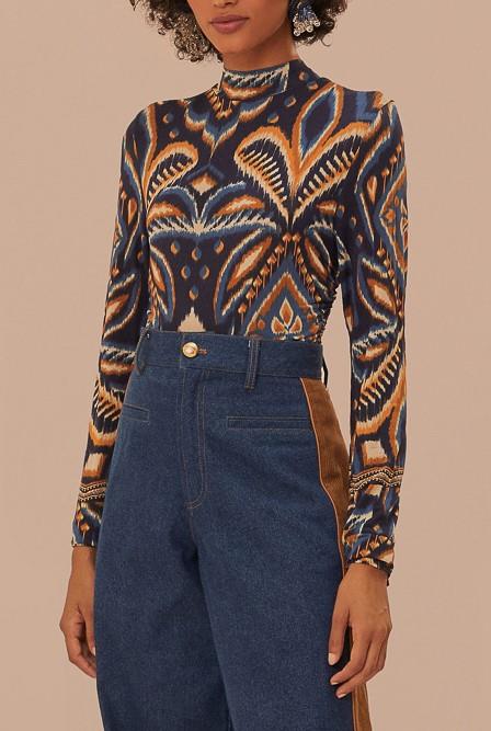 Pineapple Ikat Blue Jersey Blouse
