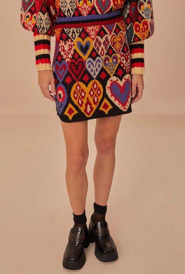 Hearts Ikat Knit Skirt