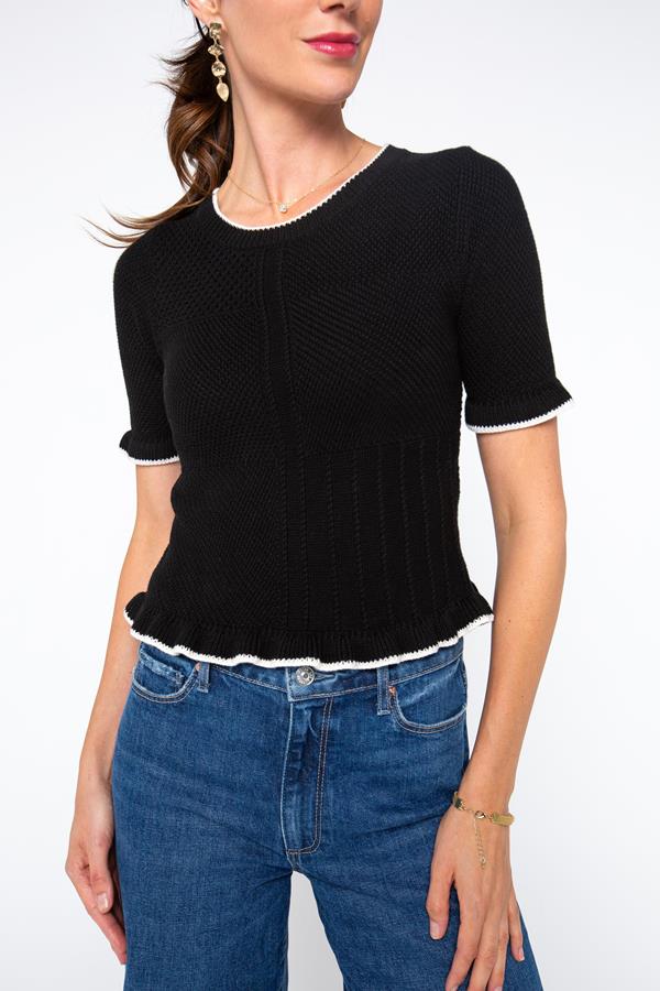 Mixed Stitch Ruffle Pullover Sweater