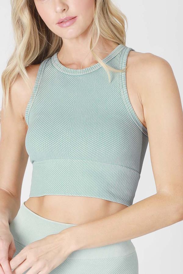 Vintage Chevron Hi Neck Crop Top