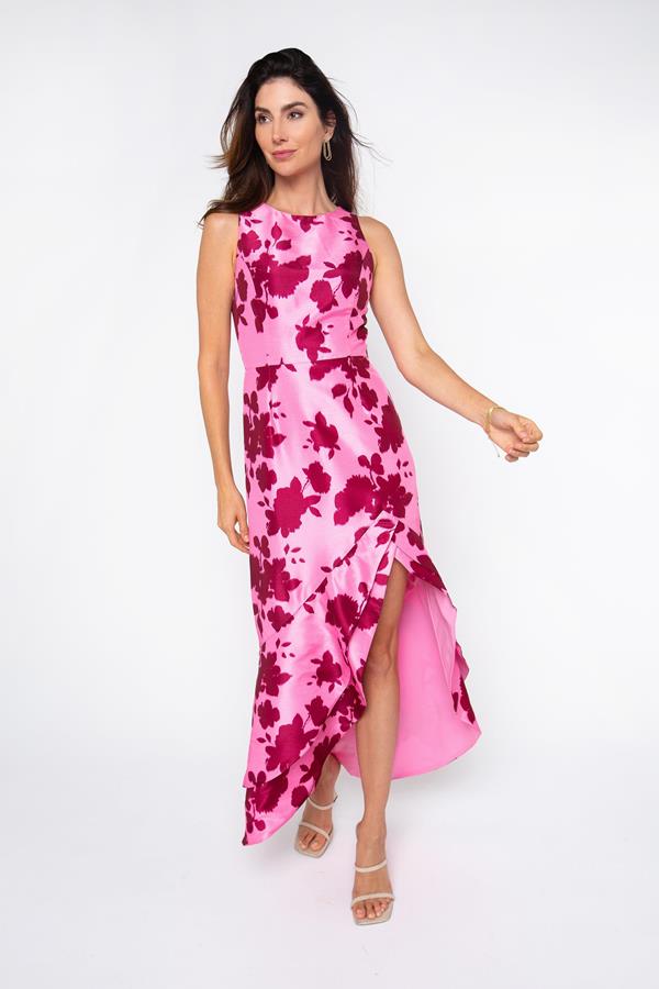 Printed Seamed Sleeveless Midi Dress