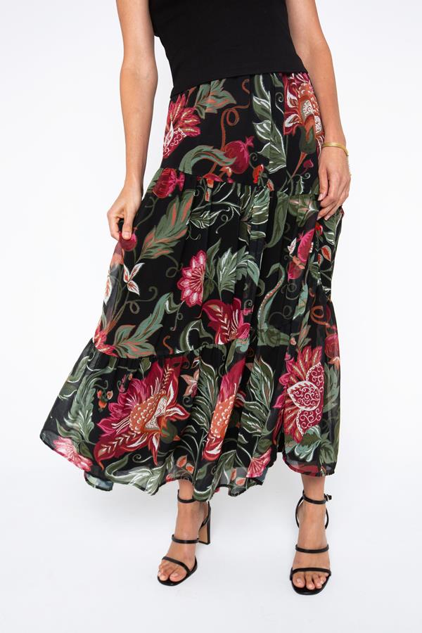 Tiered Floral Maxi Skirt