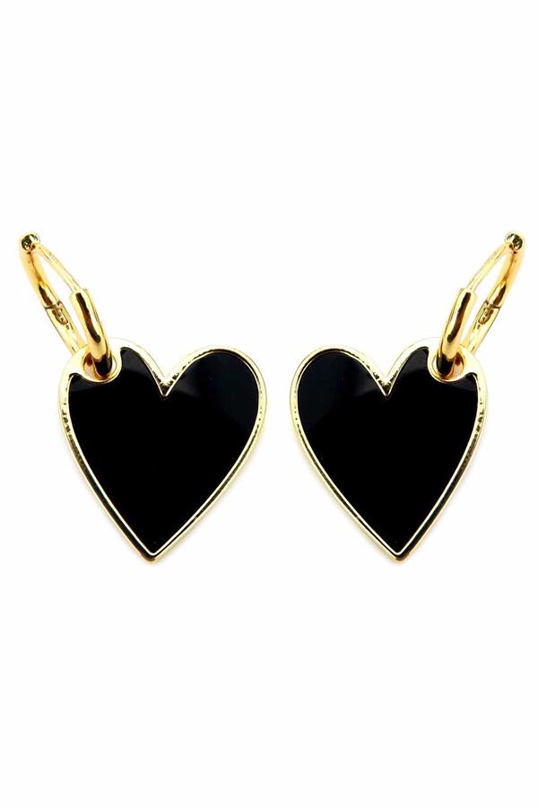 Enamel Black Heart Hoop Earrings