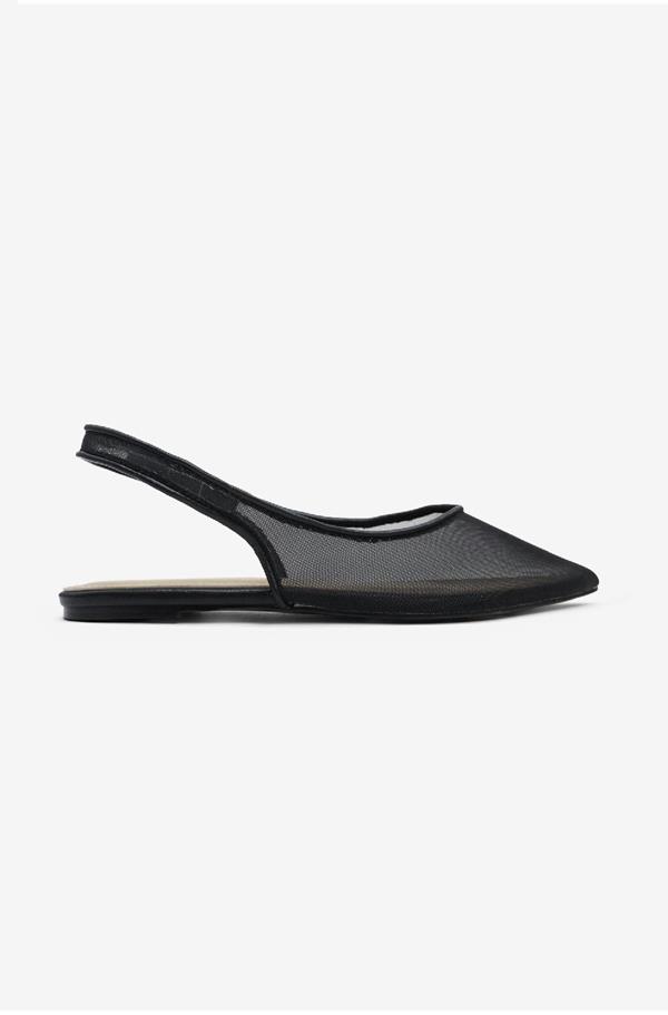 Black Mesh Slingback Flat