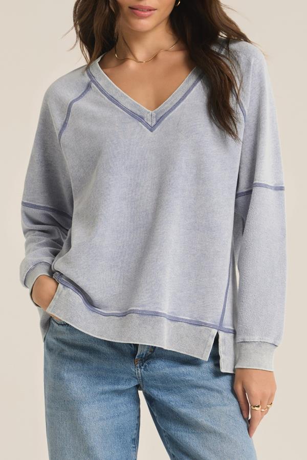 Easy V Knit Denim Sweatshirt