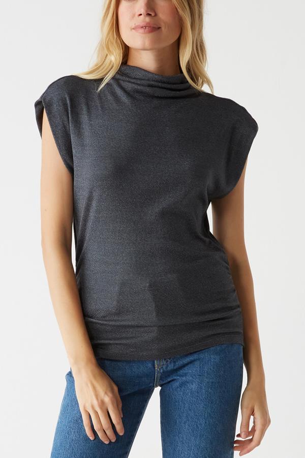 Reese Mock Neck Power Shoulder Top