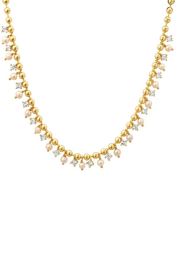 Gold Ball Necklace With Pearl Stones