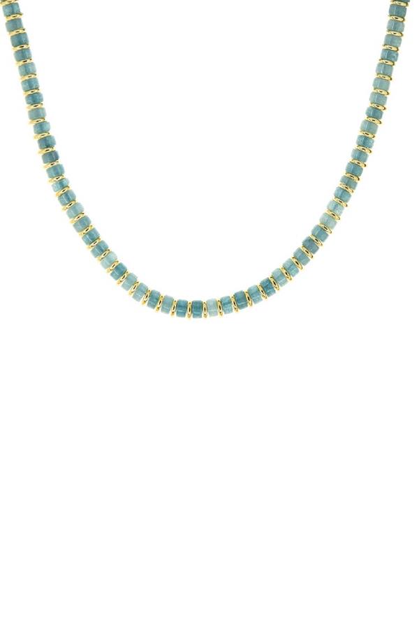 16 Inch Stone Disc Gold Heishi Necklace