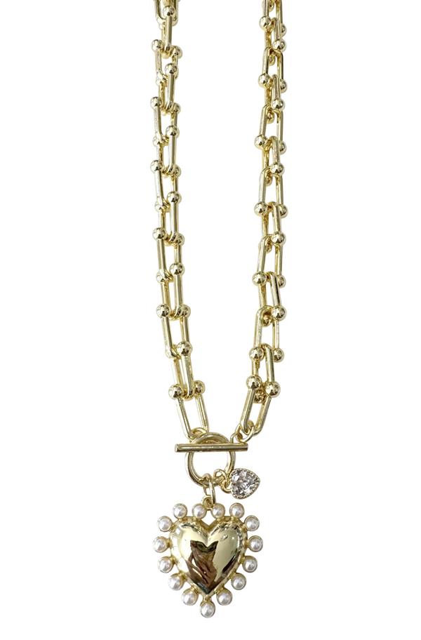 Pearl Heart Toggle Necklace