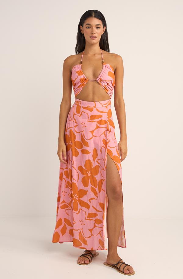 Pink Bora Bora Floral Cut Out Maxi Dress