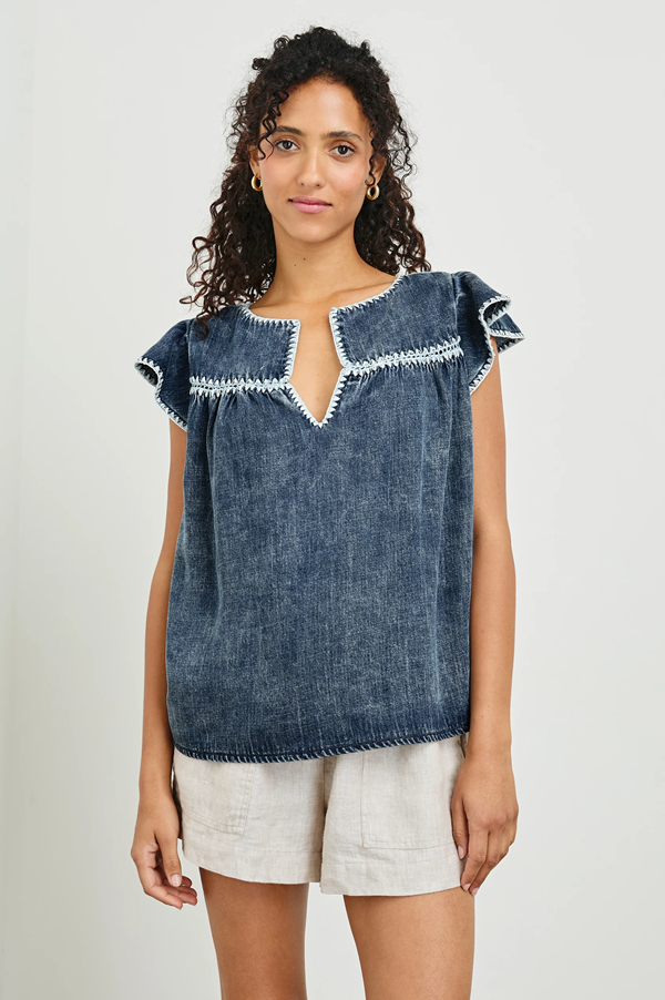 Tafia Flutter Sleeve Stitch Top