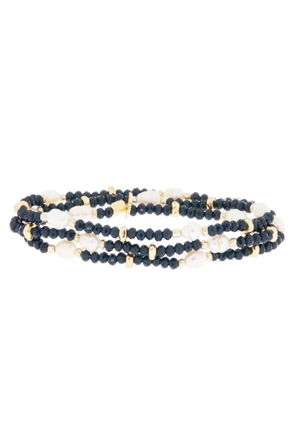 Crystal Beaded Pearl Stretch Bracelet