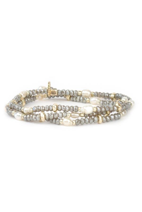 Crystal Beaded Pearl Stretch Bracelet
