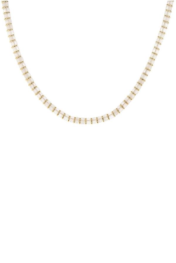16 Inch Stone Disc Gold Heishi Necklace