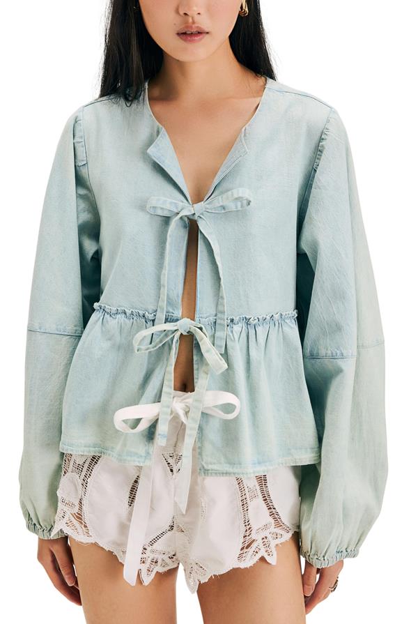 Denim Brunch Babe Tie Front Top