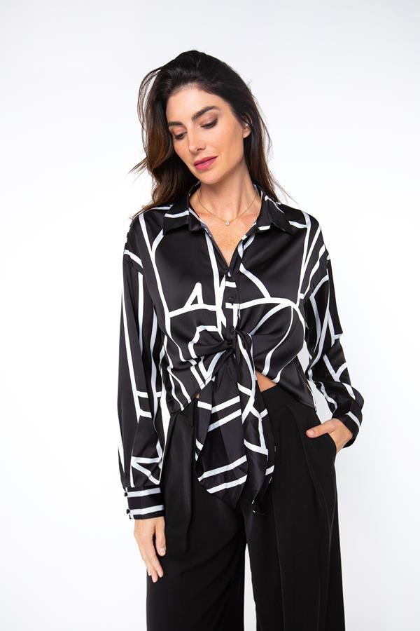 Long Sleeve Tie Front Shirt