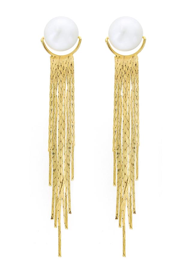 Gold Pearl Fringe Earrings