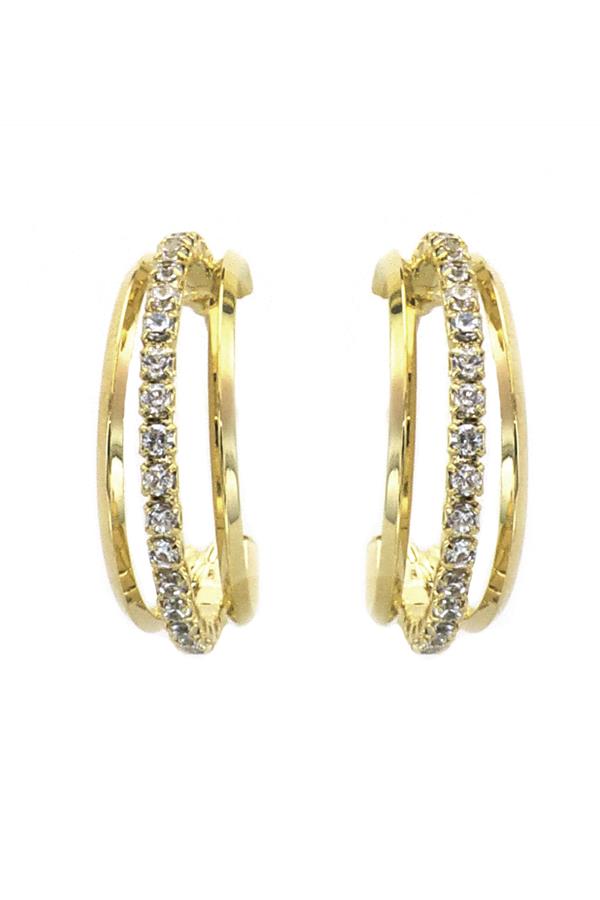 Gold Crystal Triple Huggie Post Earrings