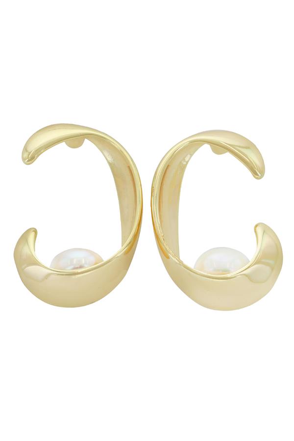 Gold Pearl Basket Hoop Earrings