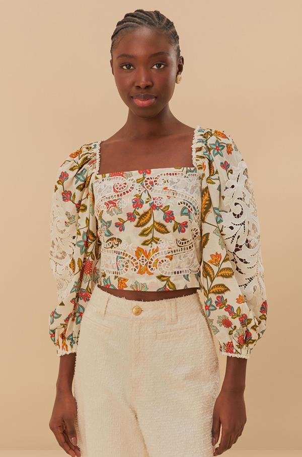 Botanicals Off-White Lace Blouse