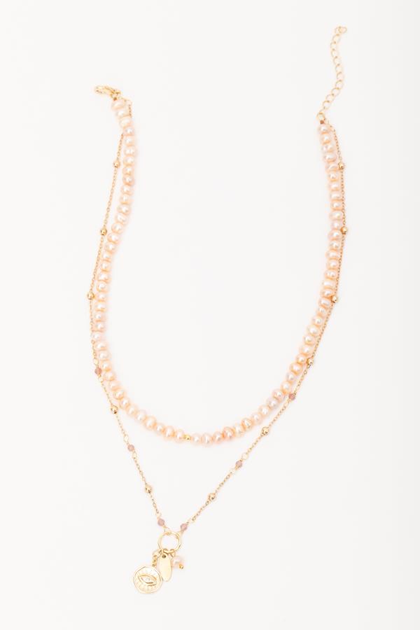 Peach Crystal Charm Necklace