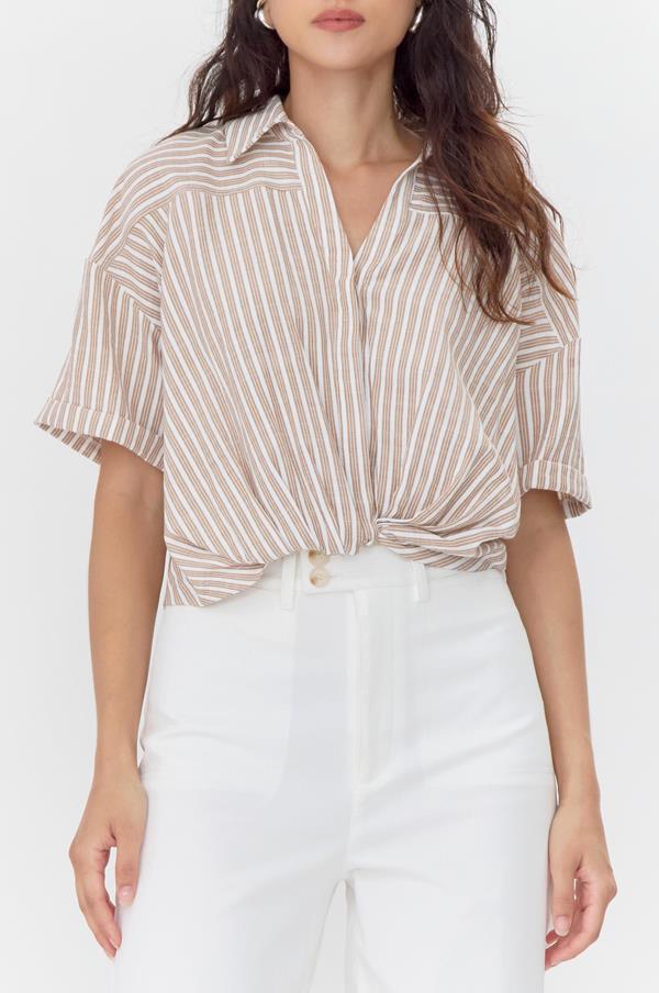 Maria Cropped Twist Front Stripe Shirt