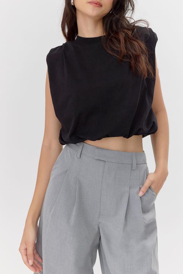 Alisa Padded Shoulder Jersey Bubble Top