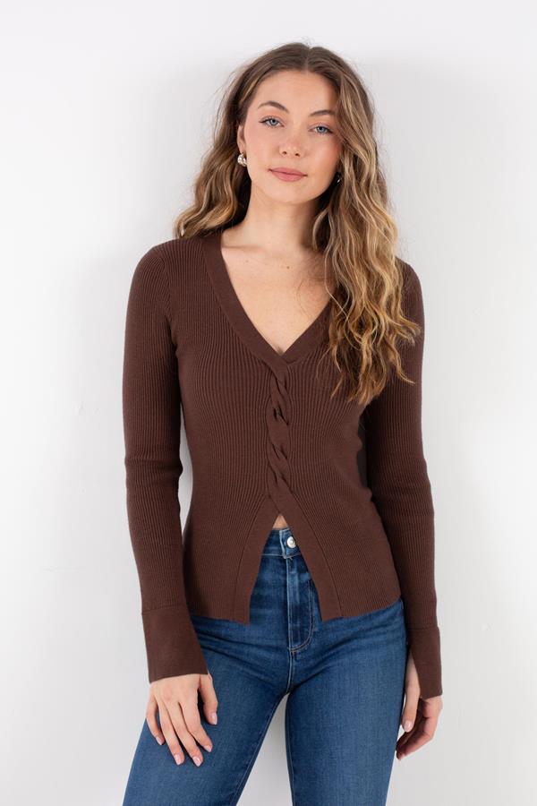 Jamie Cable V-Neck Sweater