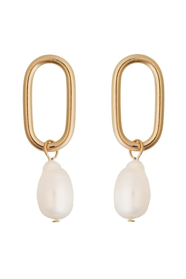 Gold Open Oval Pearl Earrings