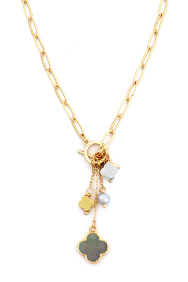 Two Tone Clover Charm Y-Necklace