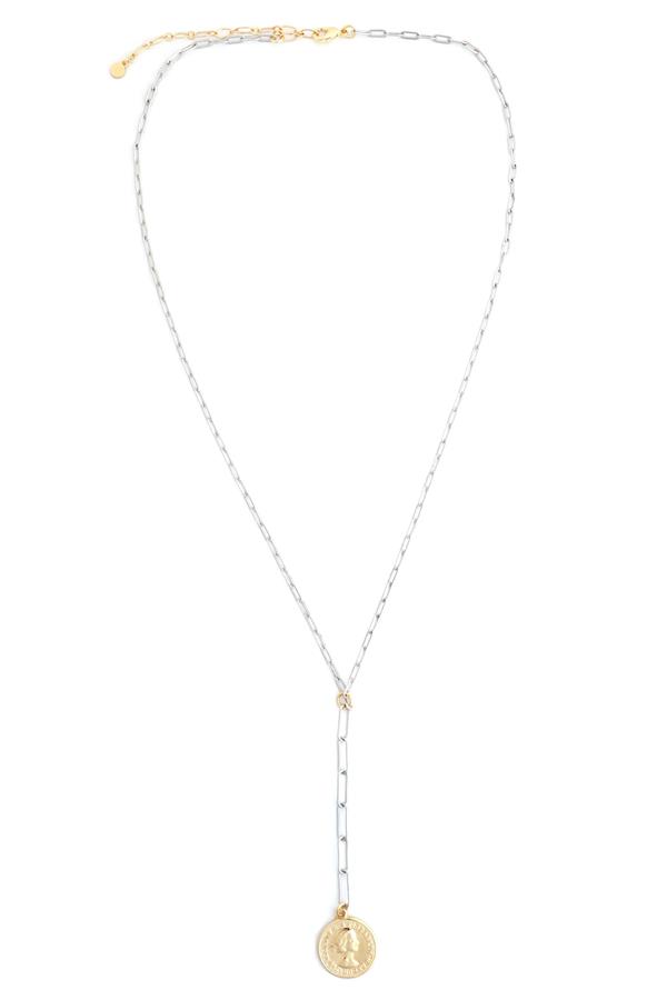 22 In Necklace Twotone Chain With Coin Charm