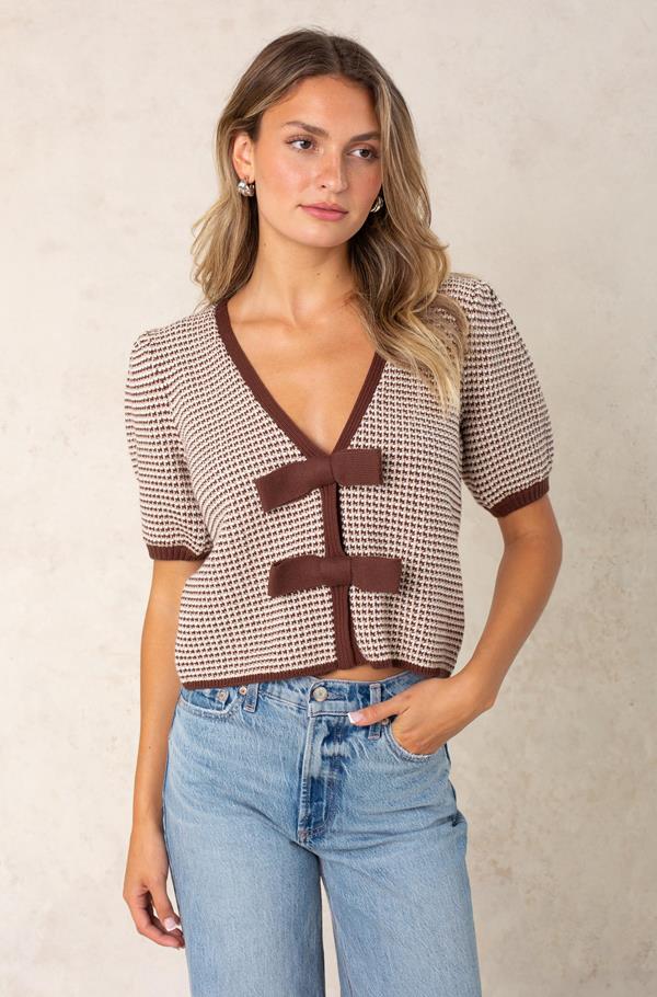 Elaine Puff Sleeve Tie Front Cardi