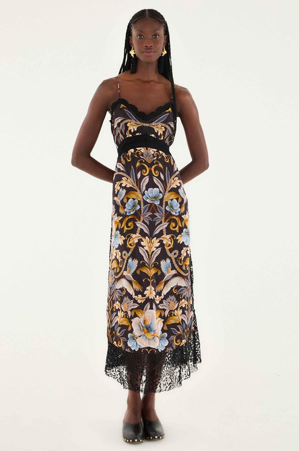 Snake Garden Black Midi Dress
